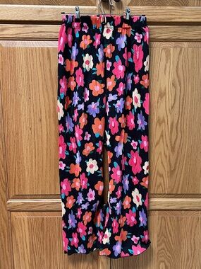 Floral Wide-Leg Pants - Black with Pink & Orange Flowers, GUC